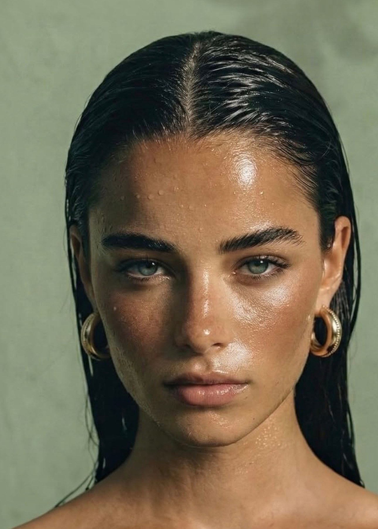 Portrait, peau nue et cheveux mouillés